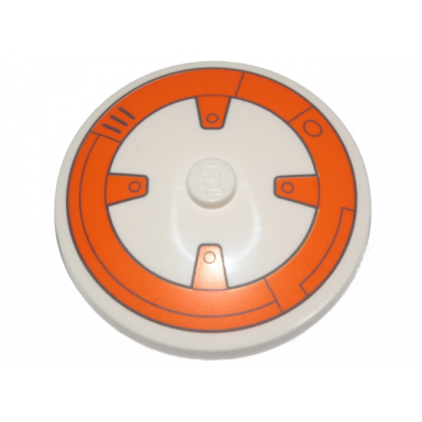 white dish 4 x 4 inverted radar with solid stud with bb-8 droid pattern