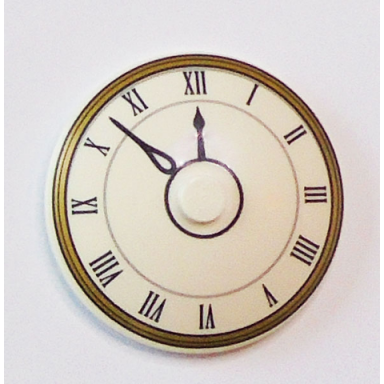 white dish 4 x 4 inverted radar with solid stud with clock face with black roman numerals and gold circles pattern