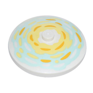 white dish 4 x 4 inverted radar with solid stud with bright light yellow and bright light orange brushstrokes on bright light yellow and light aqua background pattern
