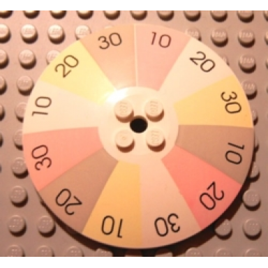 white dish 8 x 8 inverted radar with black 10 20 and 30 on wheel of fortune pattern