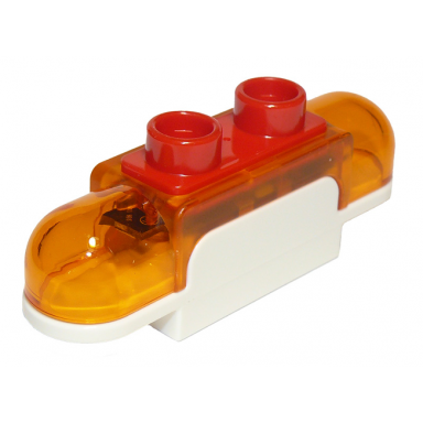 white duplo siren with light and sound 1 x 2 base with trans-orange lights curved edges and red 2 stud button on top