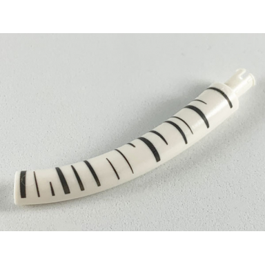 white dinosaur tail neck middle section with bar hole and technic pin with dark bluish gray stripes pattern aspen tree
