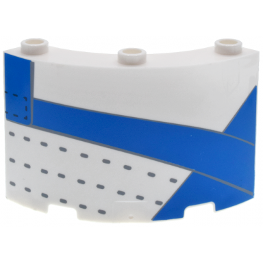 white cylinder quarter 4 x 4 x 3 with blue panels with outline light bluish gray and black stitching pattern model right side