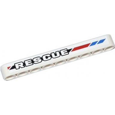 white technic liftarm thick 1 x 9 with rescue and red and blue diagonal stripes pattern model left sticker - set 42020
