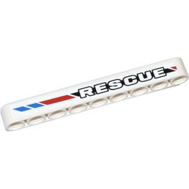 white technic liftarm thick 1 x 9 with rescue and red and blue diagonal stripes pattern model right sticker - set 42020