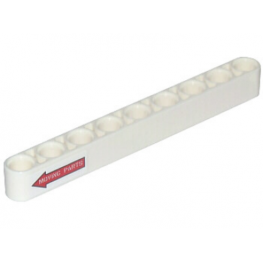 white technic liftarm thick 1 x 9 with red arrow pointing left and moving parts pattern sticker - set 42025