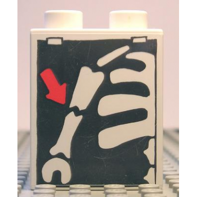 white duplo brick 1 x 2 x 2 with x-ray of broken arm pattern