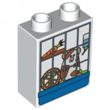 white duplo brick 1 x 2 x 2 with hamster in cage pattern