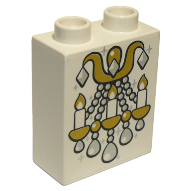white duplo brick 1 x 2 x 2 with crystal chandelier pattern