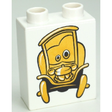 white duplo brick 1 x 2 x 2 with yellow stanley pattern
