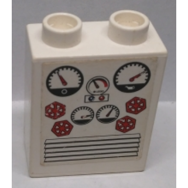 white duplo brick 1 x 2 x 2 with gauges pattern sticker - set 7843