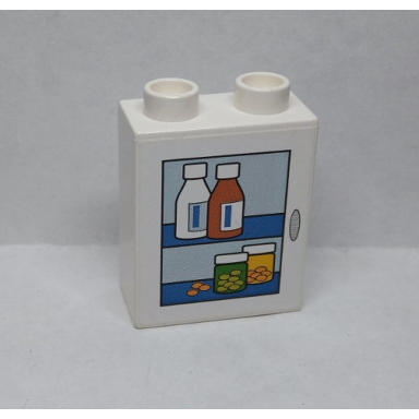 white duplo brick 1 x 2 x 2 with pill box and medicine bottles pattern sticker - set 9226