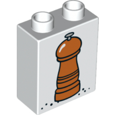 white duplo brick 1 x 2 x 2 with pepper mill pattern