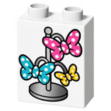 white duplo brick 1 x 2 x 2 with jewelry stand with hanging butterfly bows pattern