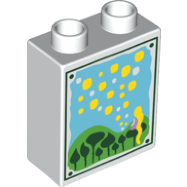 white duplo brick 1 x 2 x 2 with flowers and pollen painting pattern