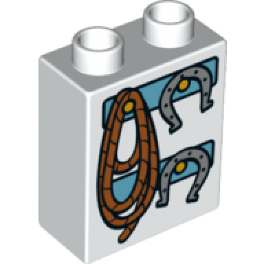 white duplo brick 1 x 2 x 2 with rope and horseshoes pattern
