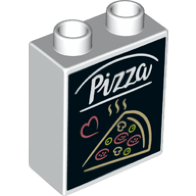 white duplo brick 1 x 2 x 2 with pizza pattern