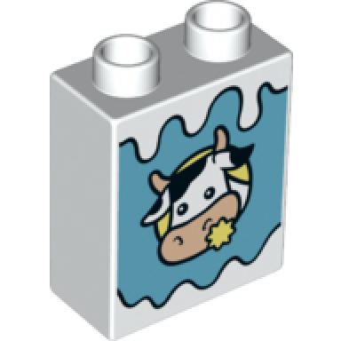 white duplo brick 1 x 2 x 2 with cow on medium azure background pattern
