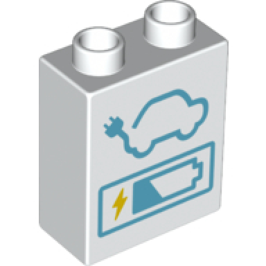 white duplo brick 1 x 2 x 2 with electric charging point and battery power indicator pattern