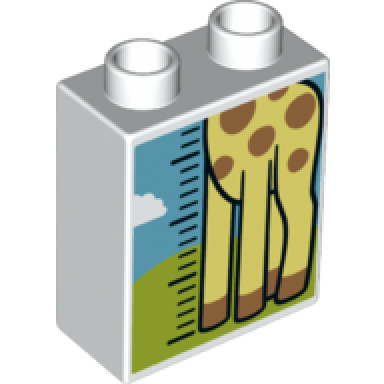 white duplo brick 1 x 2 x 2 with bottom of bright light yellow giraffe height chart cloud and grass pattern