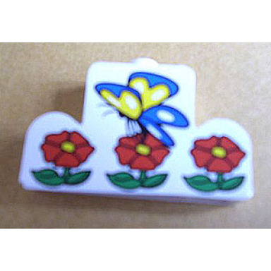 white brick modified 1 x 4 x 2 center stud top with butterfly and flowers pattern sticker - set 4165