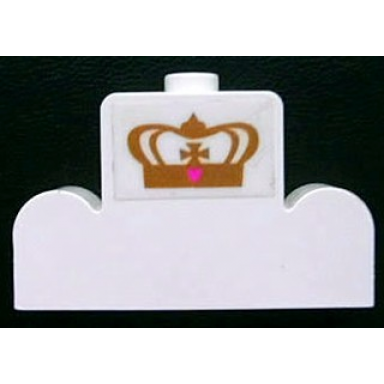 white brick modified 1 x 4 x 2 center stud top with gold crown with dark pink heart pattern sticker - set 7582