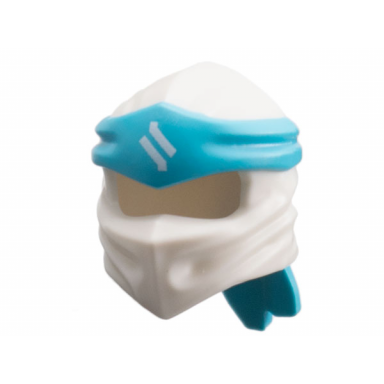 white minifigure headgear ninjago wrap type 4 with molded medium azure headband and printed white ninjago logogram letter z pattern