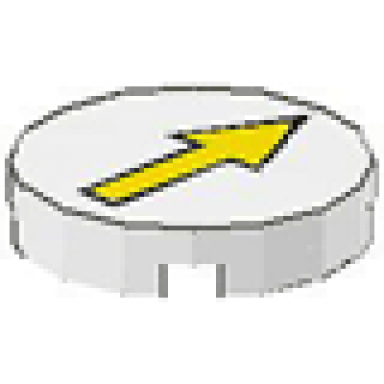 white tile round 2 x 2 with yellow arrow with black outline pattern