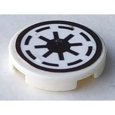 white tile round 2 x 2 with sw republic logo black border thick gaps pattern sticker - sets 7676 7751 8014 9498 10195 75021