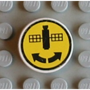white tile round 2 x 2 with satellite and two arrows pattern sticker - set 8480