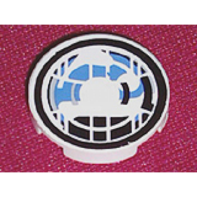 white tile round 2 x 2 with headlamp blue and black pattern sticker - set 8230