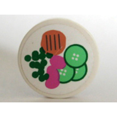 white tile round 2 x 2 with hamburger peas cucumber pattern sticker - set 5895
