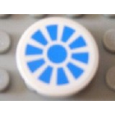 white tile round 2 x 2 with blue propeller pattern sticker - set 8118