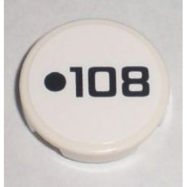 white tile round 2 x 2 with black dot and 108 pattern sticker - set 8211