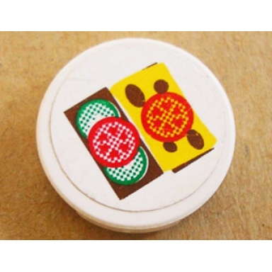 white tile round 2 x 2 with tomato cheese and cucumber pattern sticker - sets 5875 5876