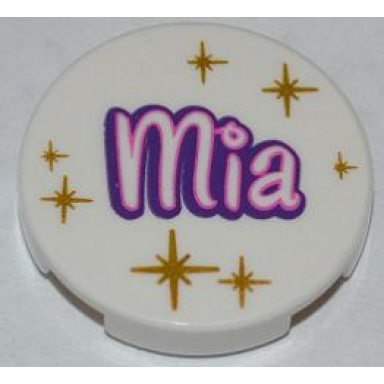 white tile round 2 x 2 with mia and gold star pattern