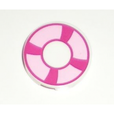 white tile round 2 x 2 with magenta and bright pink life preserver curved bands pattern