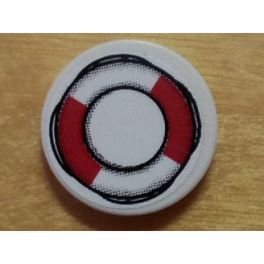 white tile round 2 x 2 with red and white life preserver on rope outline pattern sticker - set 8426