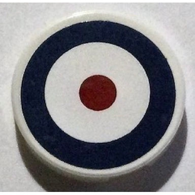 white tile round 2 x 2 with roundel dark blue circle and dark red dot pattern sticker - set 7307