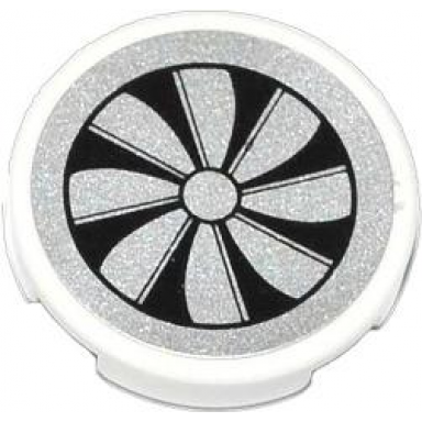 white tile round 2 x 2 with silver fan blades pattern sticker - set 60014