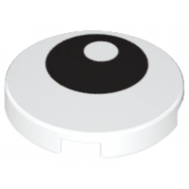 white tile round 2 x 2 with black eye with pupil pattern