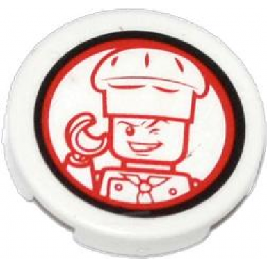 white tile round 2 x 2 with chef winking pattern sticker - set 79104