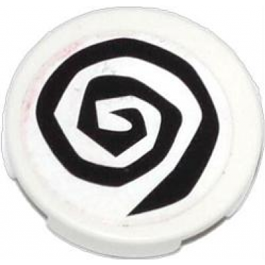 white tile round 2 x 2 with black spiral pattern sticker - set 79104