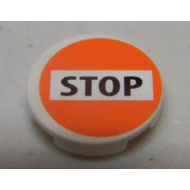 white tile round 2 x 2 with stop on white and orange background pattern sticker - set 8969