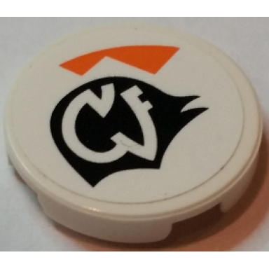 white tile round 2 x 2 with orange triangles and white alien characters on black background pattern model left side sticker - set 7962