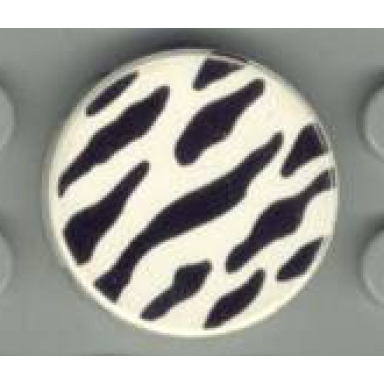 white tile round 2 x 2 with black animal stripes pattern