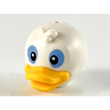 white minifigure head modified duck with forehead tuft bright light orange bill and black and medium blue eyes pattern donalds nephews