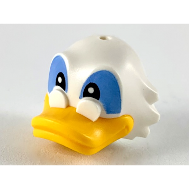white minifigure head modified duck with side tufts and glasses bright light orange bill and black and medium blue eyes pattern scrooge