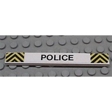 white tile 1 x 8 with police and black and yellow danger stripes pattern sticker - set 6676