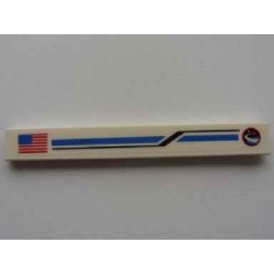 white tile 1 x 8 with american flag blue and black stripes and red flying shuttle over blue planet pattern model left side sticker - sets 10213 10231